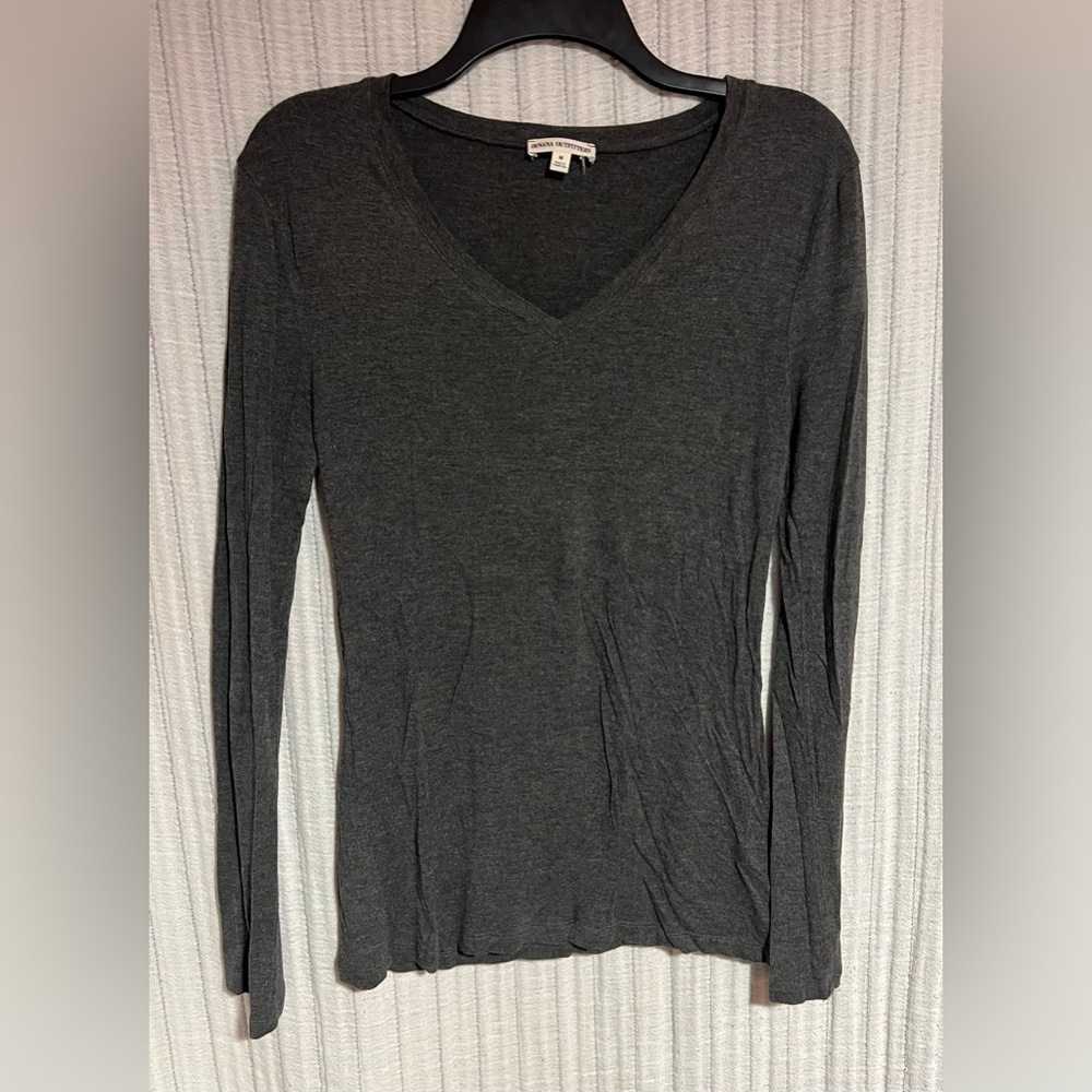 Zenana Outfitters Charcoal Long Sleeve V-Neck Top